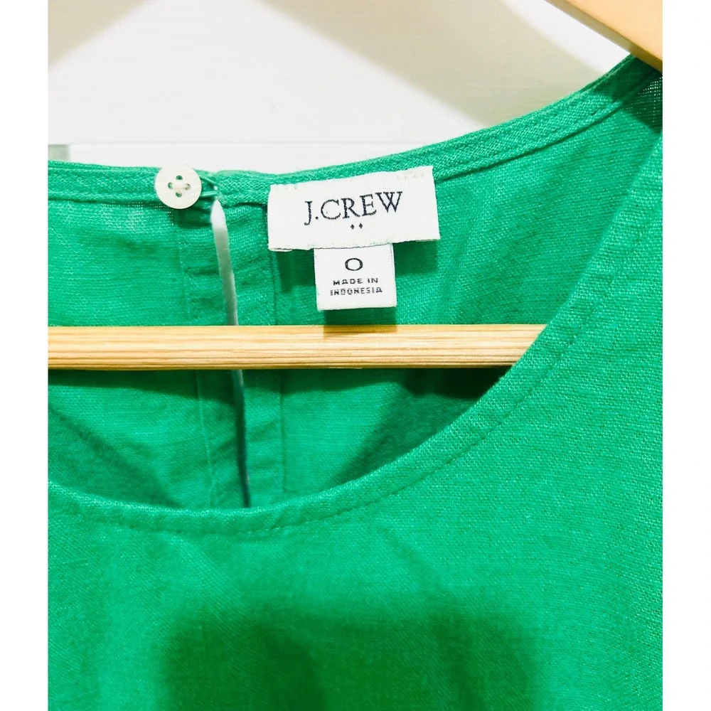 J Crew Green Linen Blend‎ Sleeveless Shift Dress Size 0